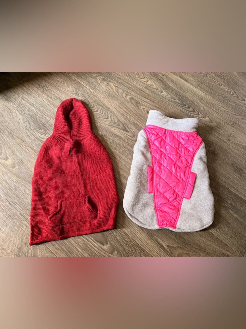 Red Knit Hoodie & Pink Quilted Dog Coat Set